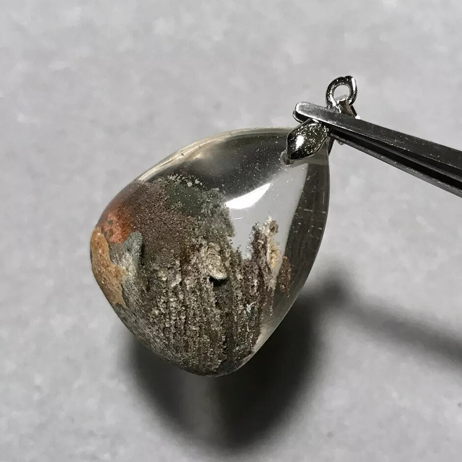 US SELLER Natural Red Green Phantom Quartz Pendant Teardrop Brazil Crystal Stone