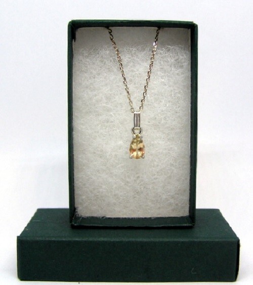 Faceted Oregon Sunstone Necklace Set in S/S, 8 X 5 X 3.5 mm Pear, .80 Carats