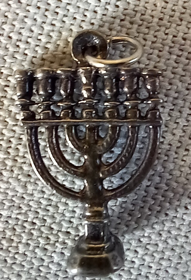 German Silver 752 Menorah Pendant Small Handmade w/Solid Base 7 Branches