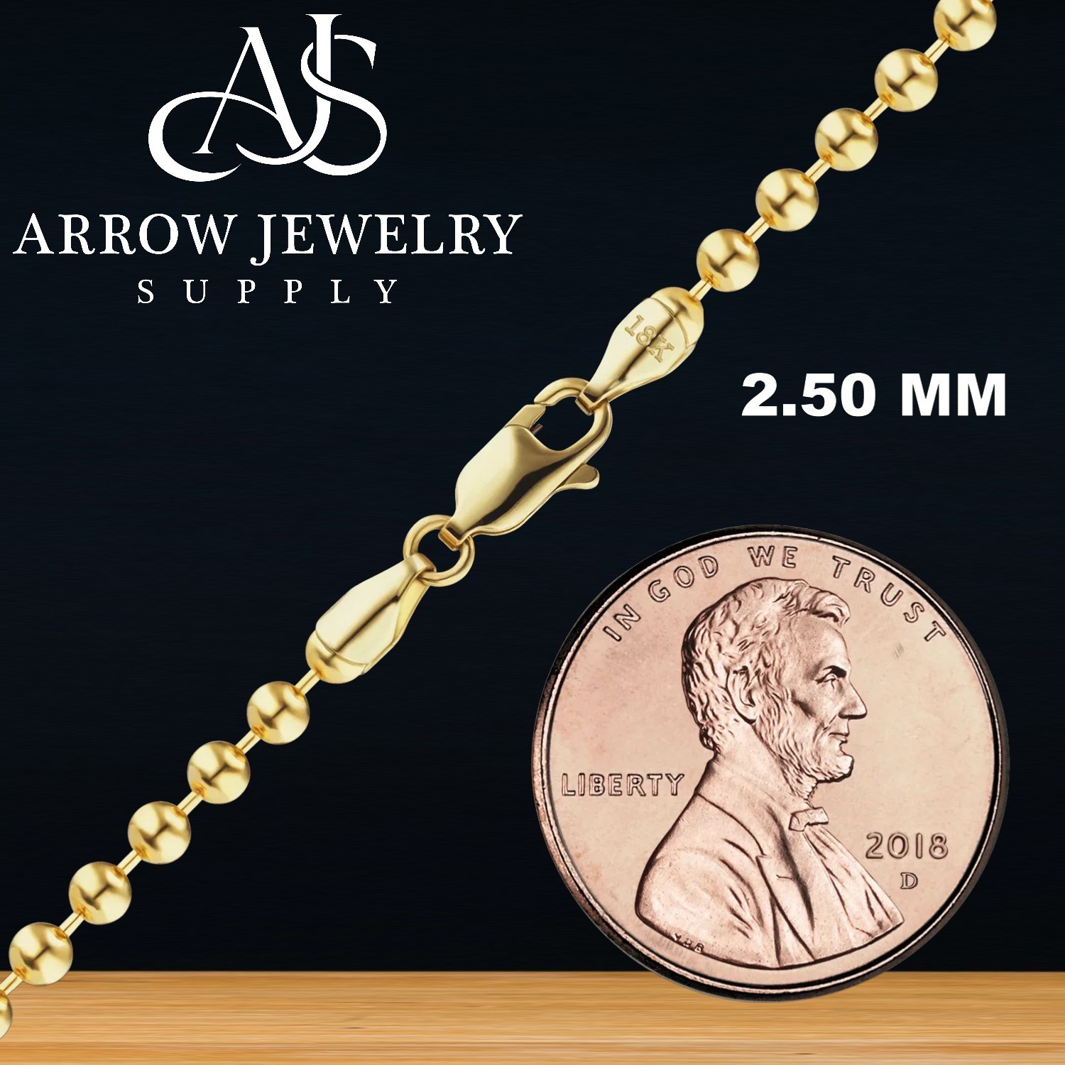 18K Yellow Gold Solid Round Bead Necklace Chain