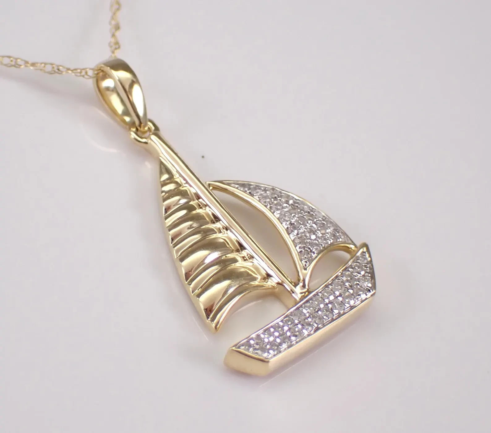 1 Ct Moissanite Ship Charm Sailboat Pendant Necklace 14K Yellow Gold Plated
