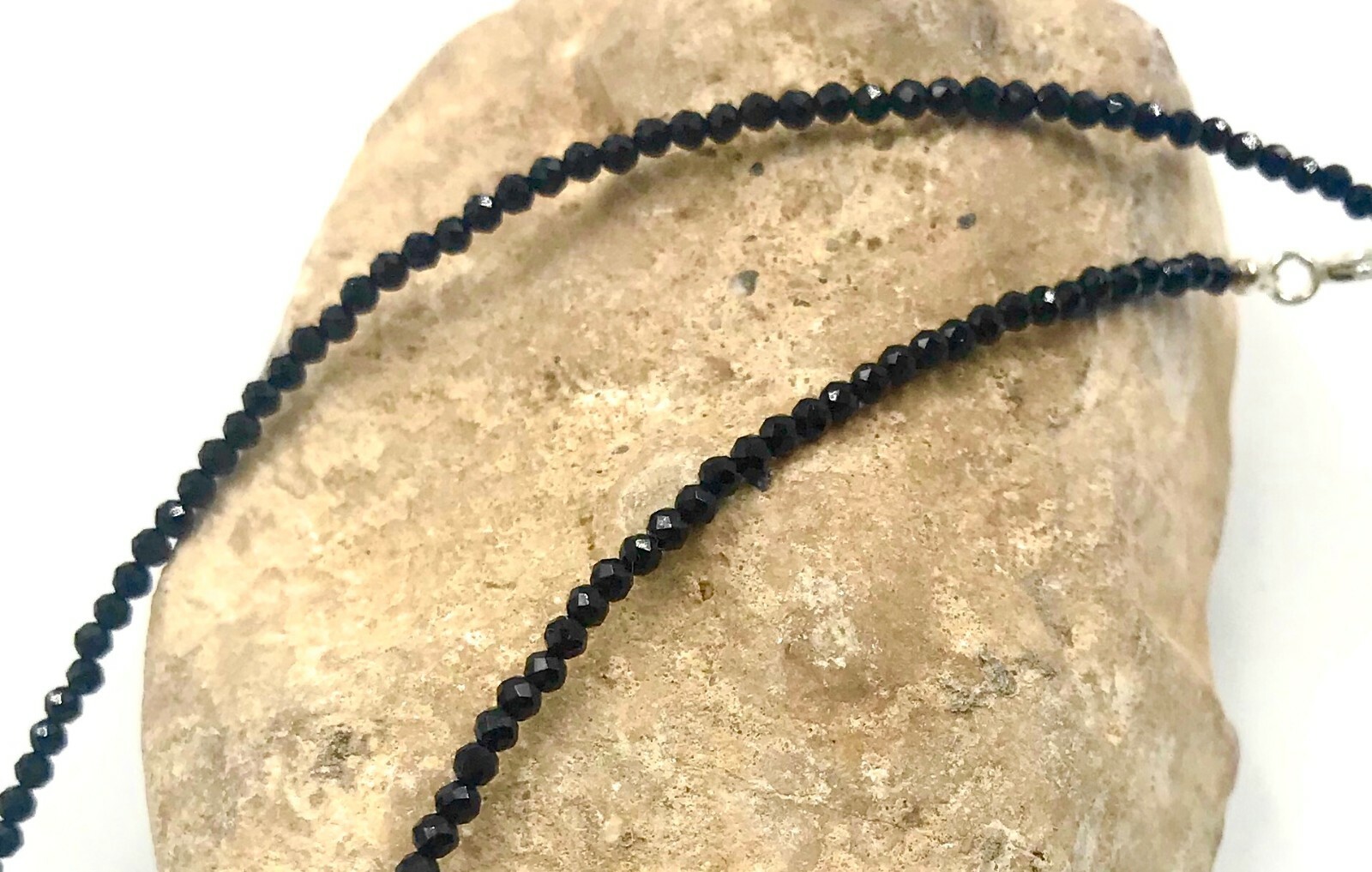 925 Silver Black Spinel Bead Strand Necklace Jewelry Women Handmade USA SELLER