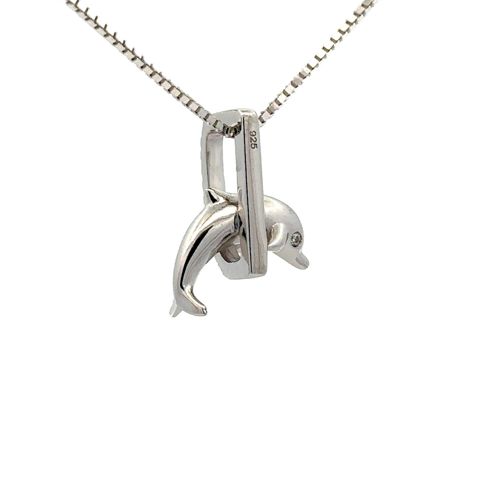 Sterling Silver Dolphin Pendant With CZ (1/2 x 3/4 Inch)