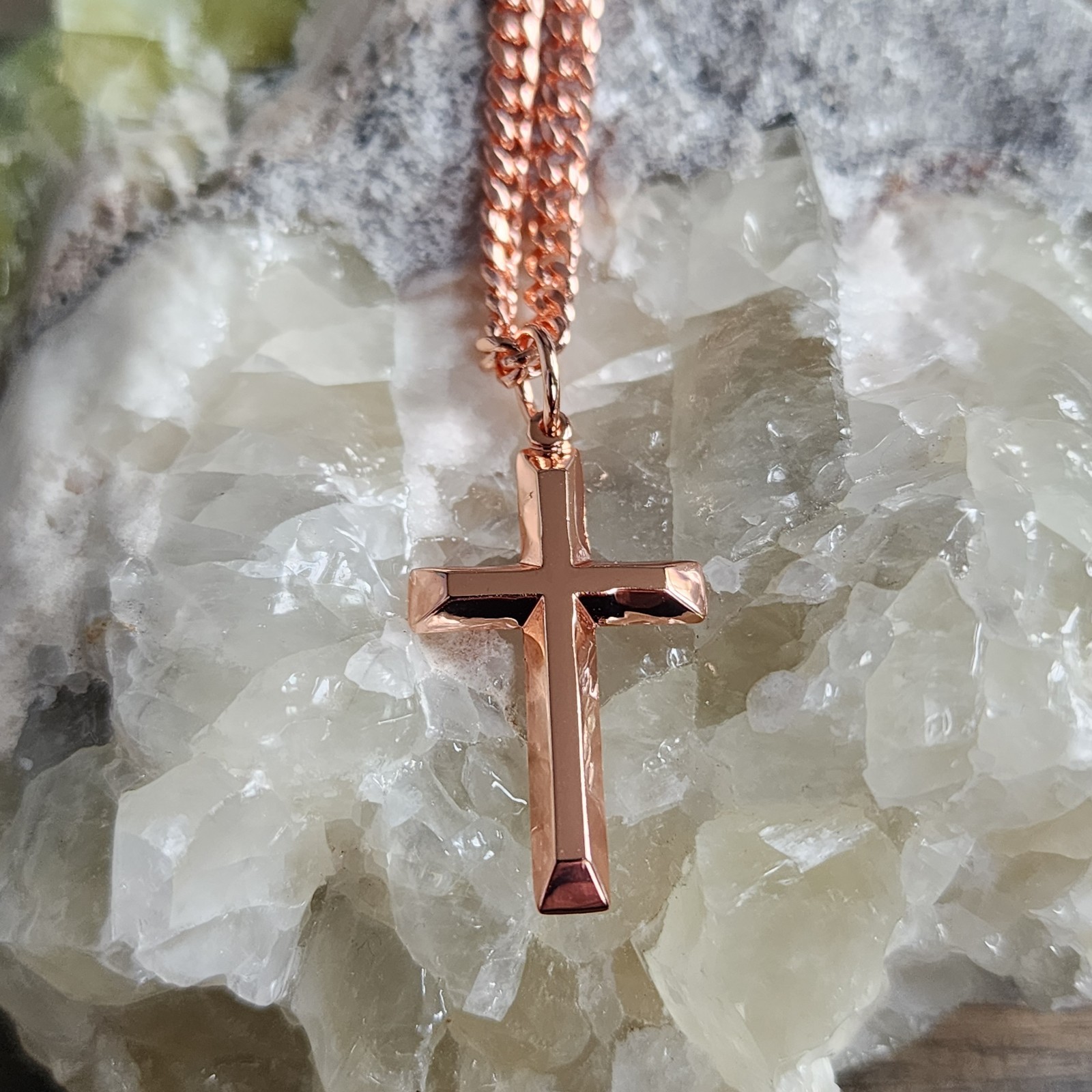 Solid Copper Cross Necklace –with 3.5 mm Chain – 20″, 22″, 24″ Sizes