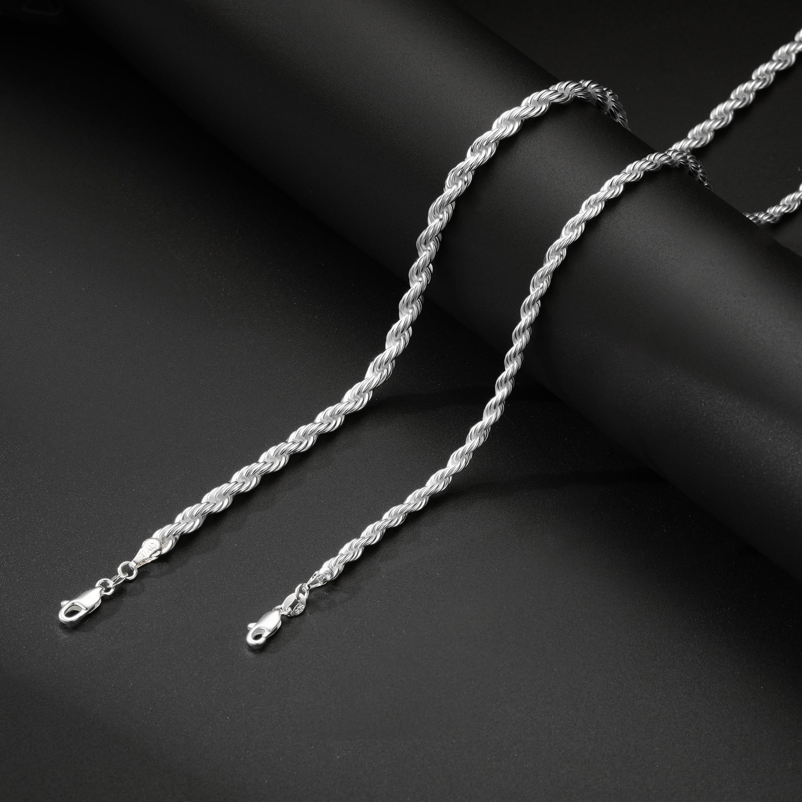 925 Sterling Silver Rope Chain Necklace for Men – Diamond-Cut Braided Jewelry 18