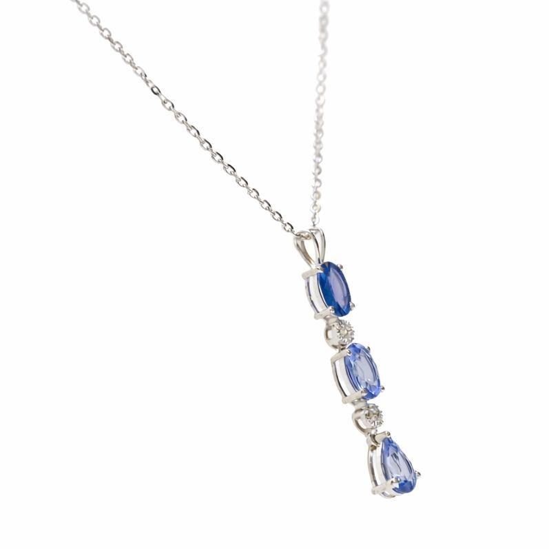 1.74 ct Natural Sapphire Oval Pear Pendant Necklace 14K Gold Natural Diamonds