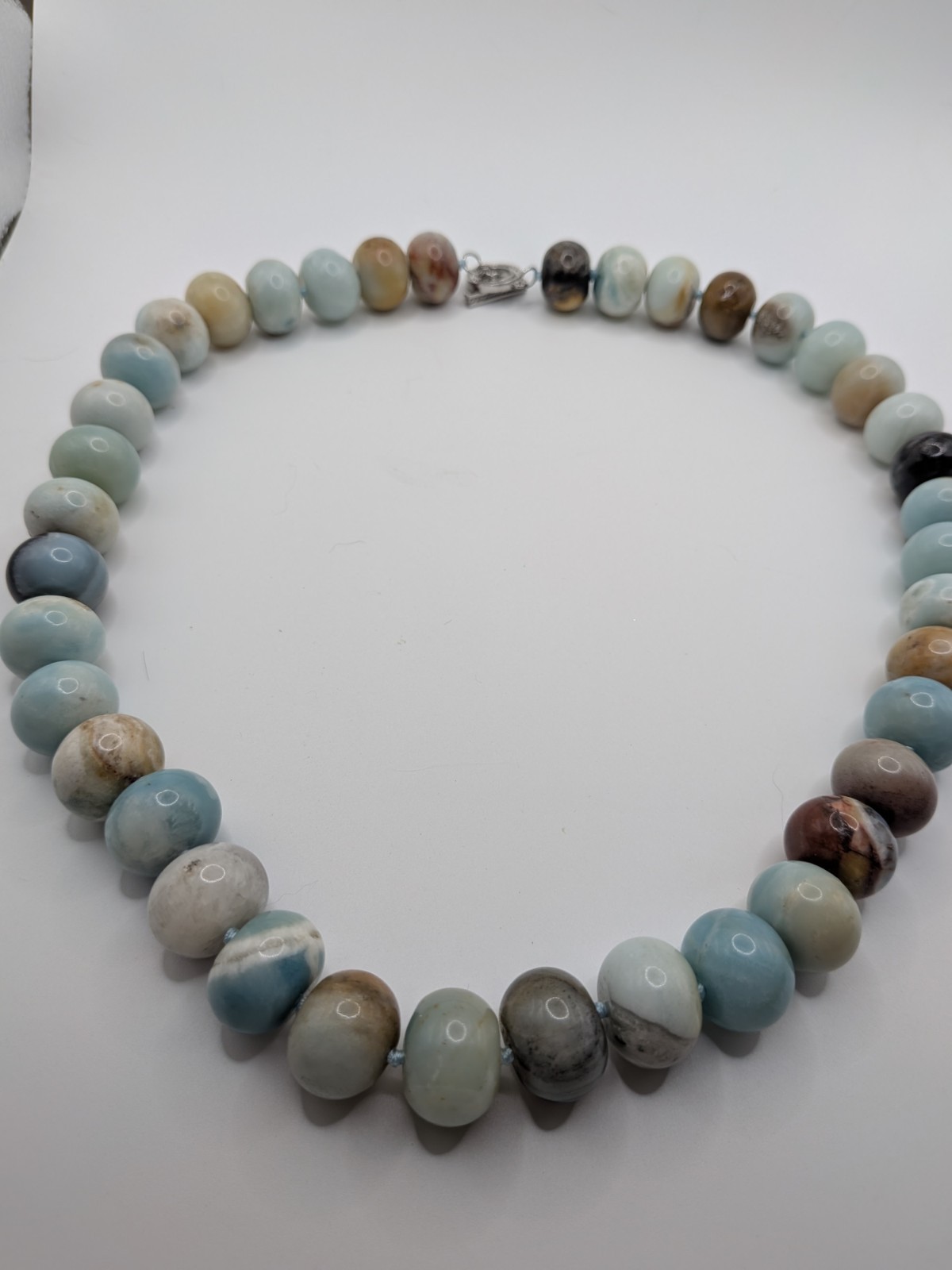 Lucas Lameth LUC Amazonite Beaded Necklace 925 Sterling Silver Clasp Statement