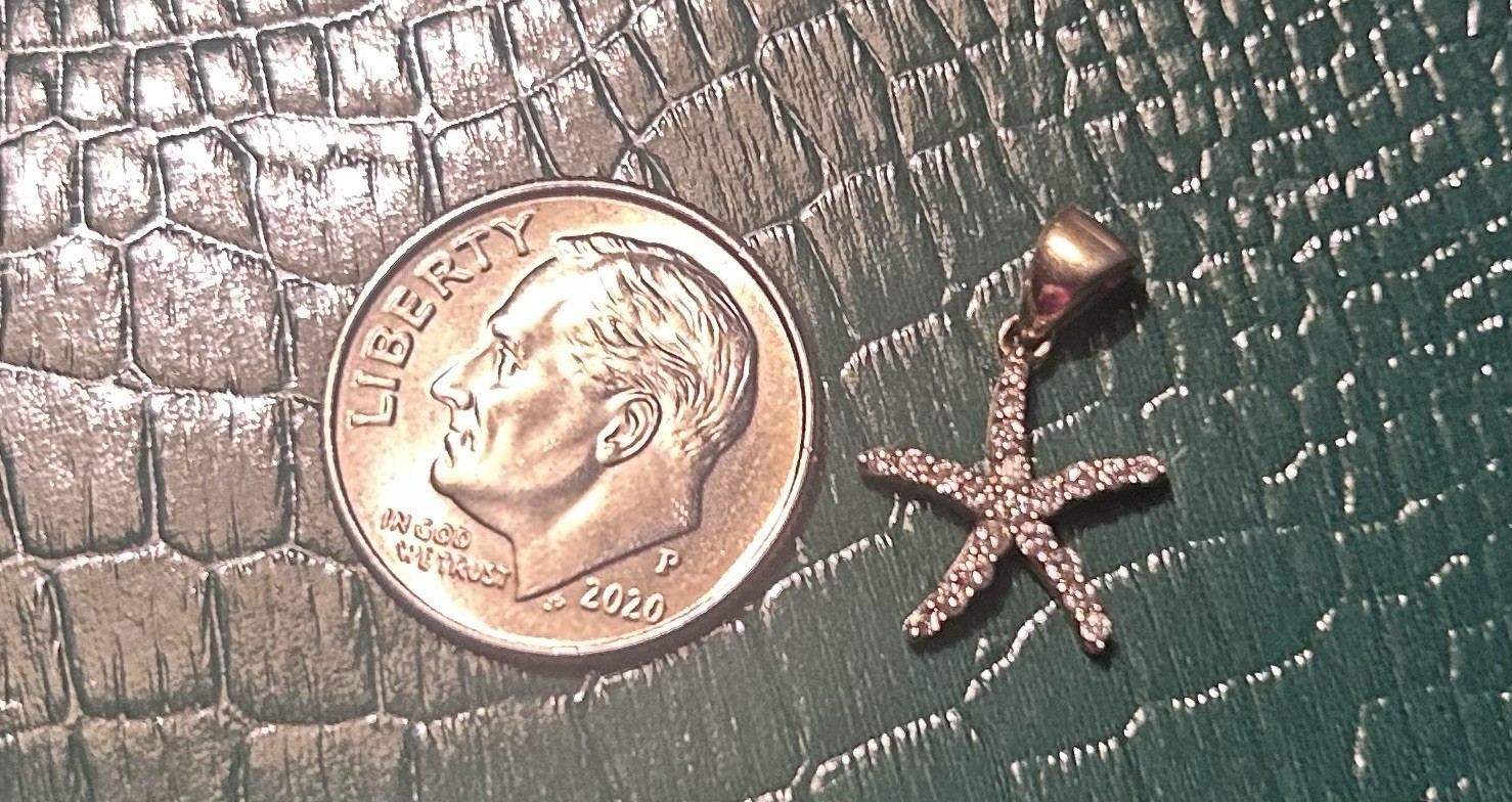 14K Yellow Gold Diamond Starfish Charm Pendant, Pavé Setting