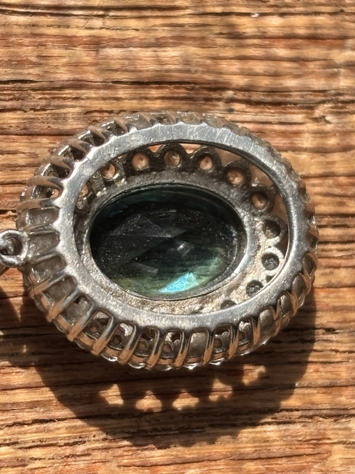 925 Sterling Silver Green Oval Halo Pendant CZ Accents