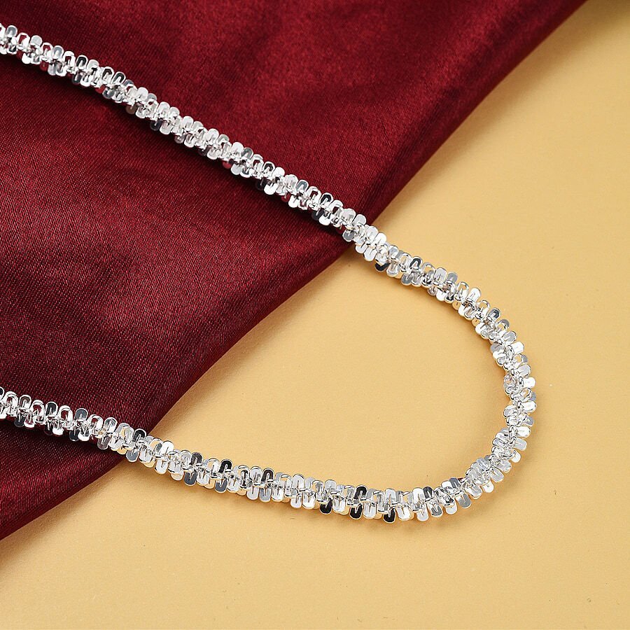 925 Sterling Silver Rhodium 2.50mm Twisted Rock Sparkle Glitter Chain