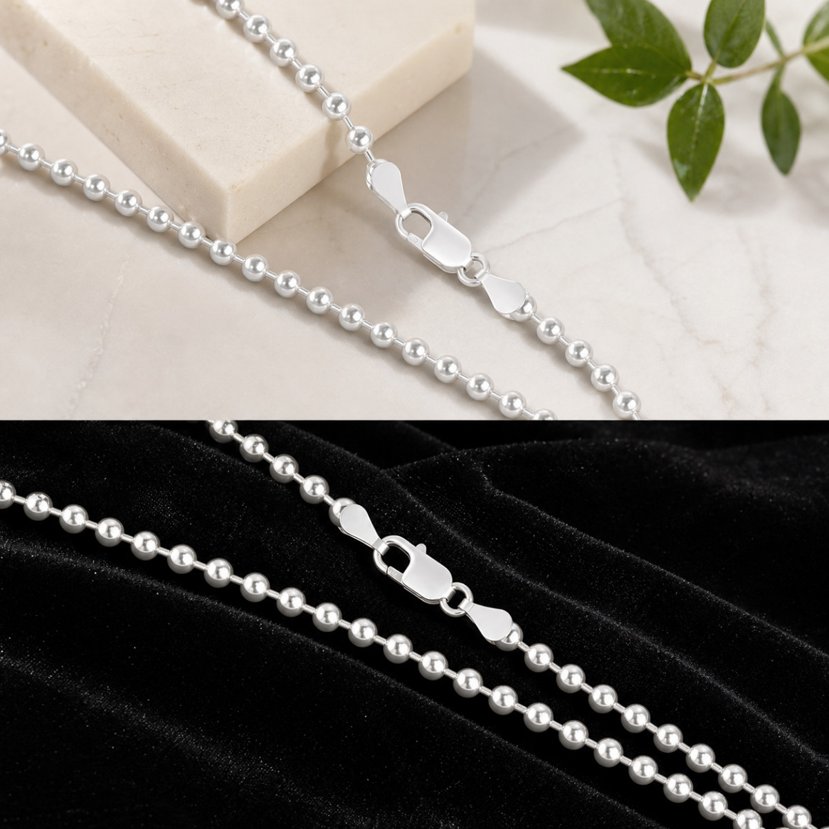 Sterling Silver 925 Italian Ball Bead Chain Necklace 2.4mm 22 Inch Dog Tag