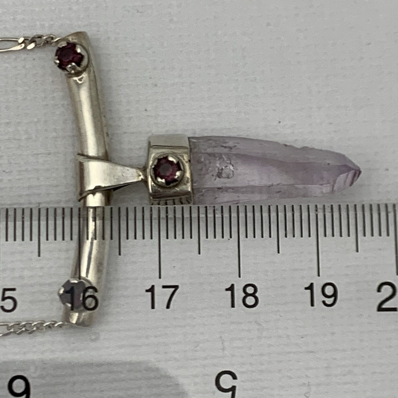 Sterling Silver Amethyst Point Pendant W/ Accent Garnet Necklace