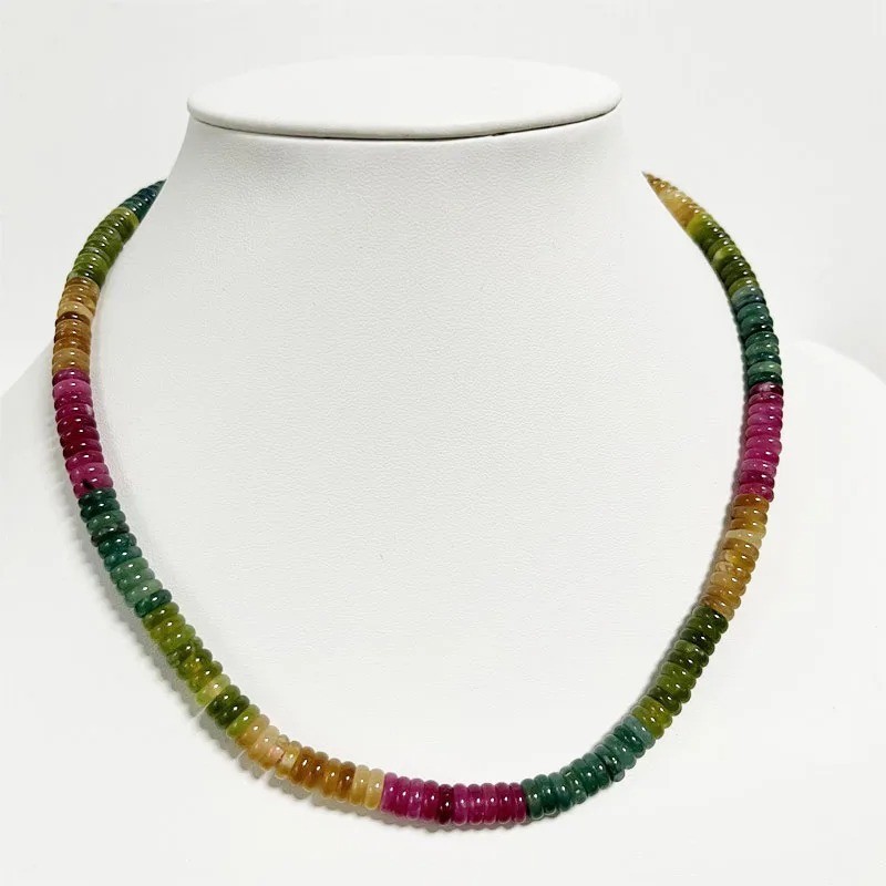 2x6mm Oval Faceted Natural Brazil Tourmaline Necklace Vintage Beaded Jewelry