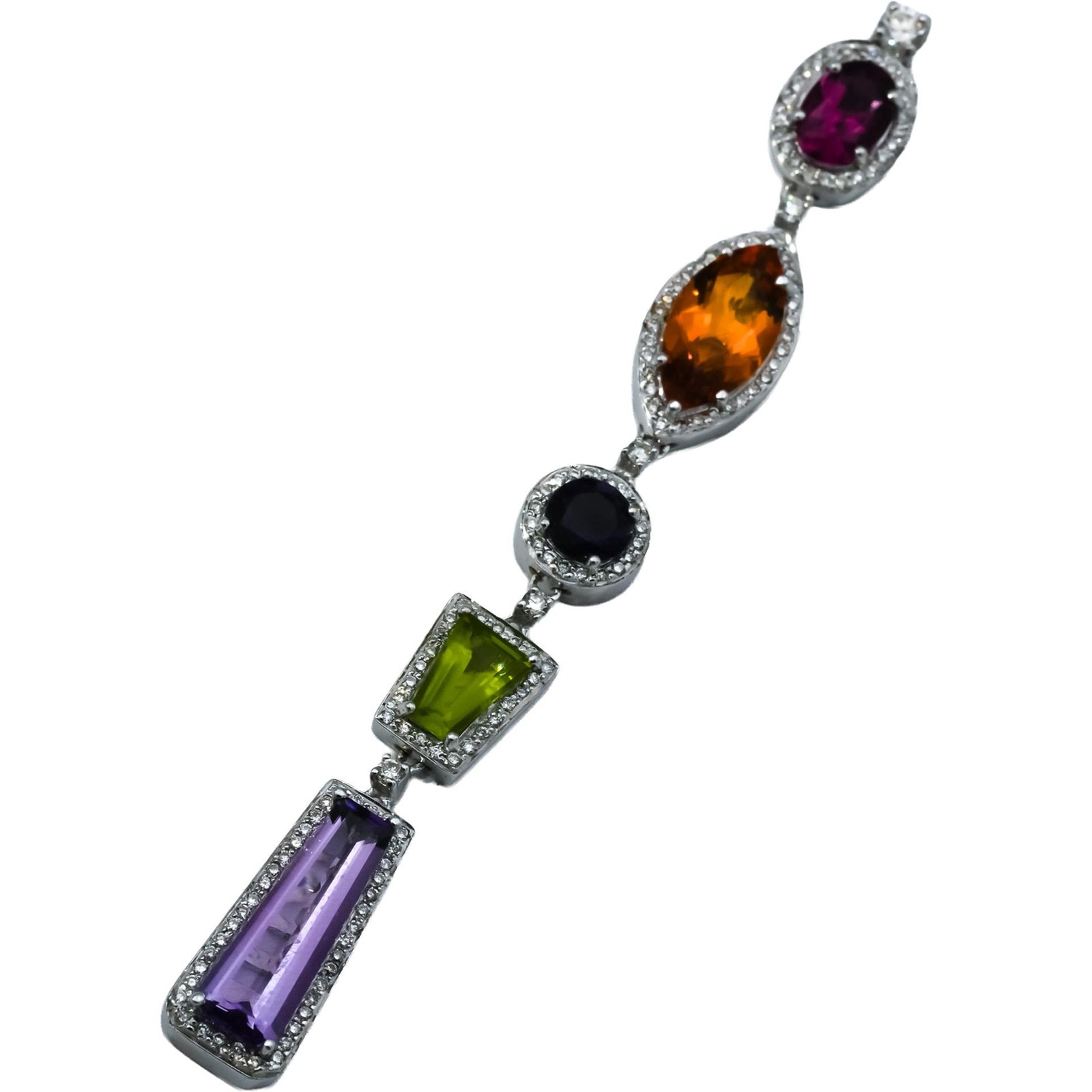14k White Gold Diamond and Multi-Color Gemstone Dangle Pendant 0.75CT
