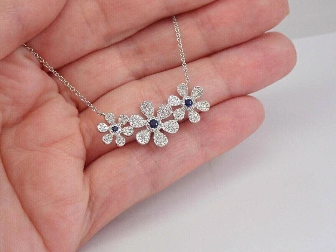 2Ct Round Cut Lab Created Diamond 14K White Gold Plated Flower Necklace Pendant