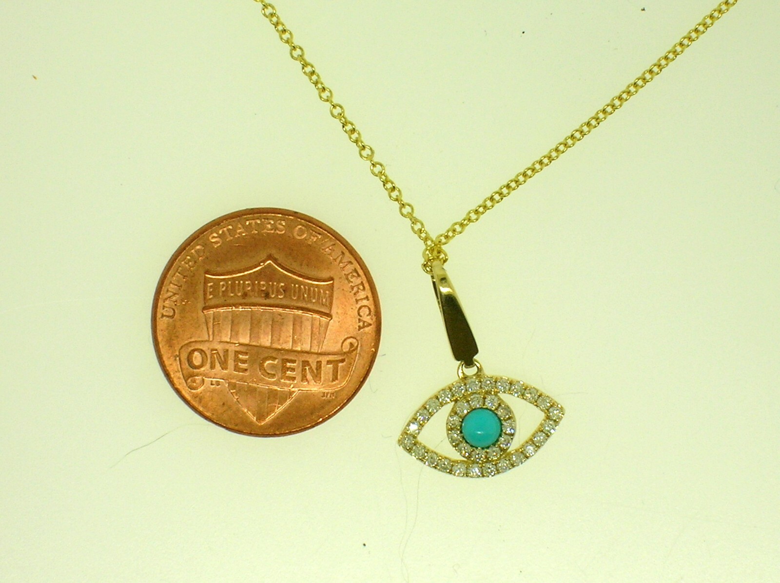 EFFY 14K GOLD CHAIN NECKLACE TURQUOISE EVIL EYE PENDANT 0.17 CTW DIAMONDS – NEW!