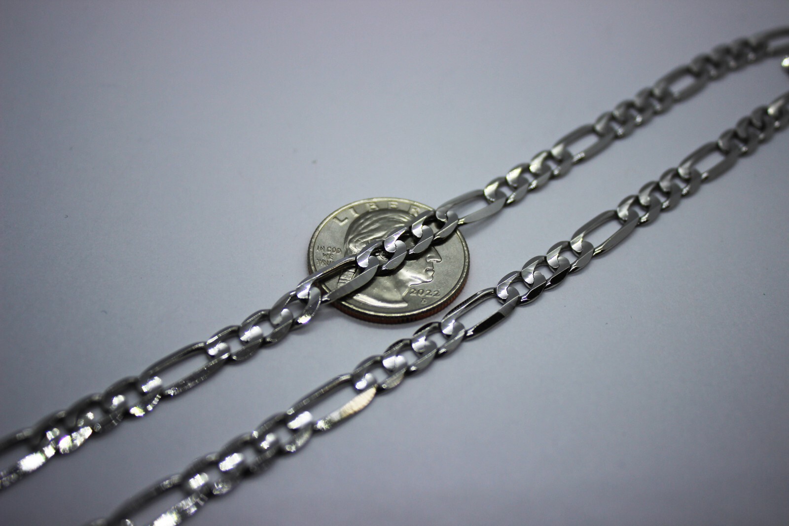 10k Solid White Gold Figaro Chain Necklace Bracelet 2.2mm – 6.2mm 7″ – 30″