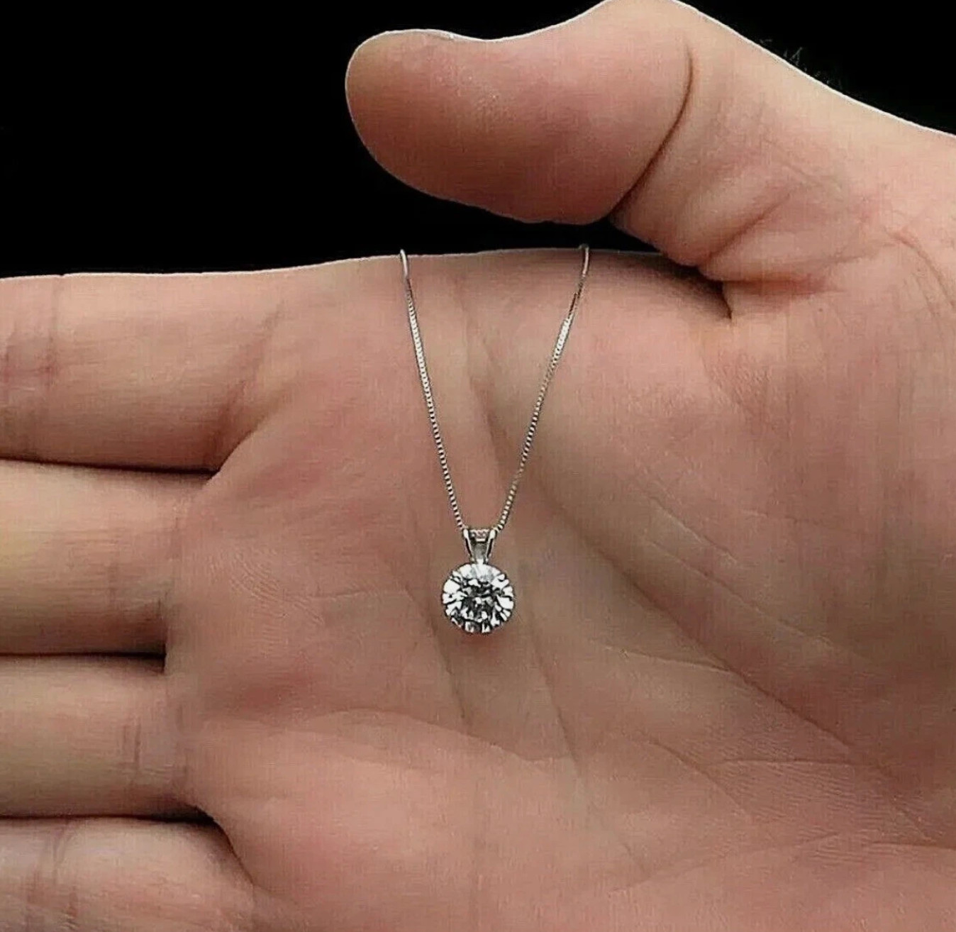 1.00 Ct Round Brilliant Cut FL/D Certified Moissanite 14K White Gold Pendant 18″