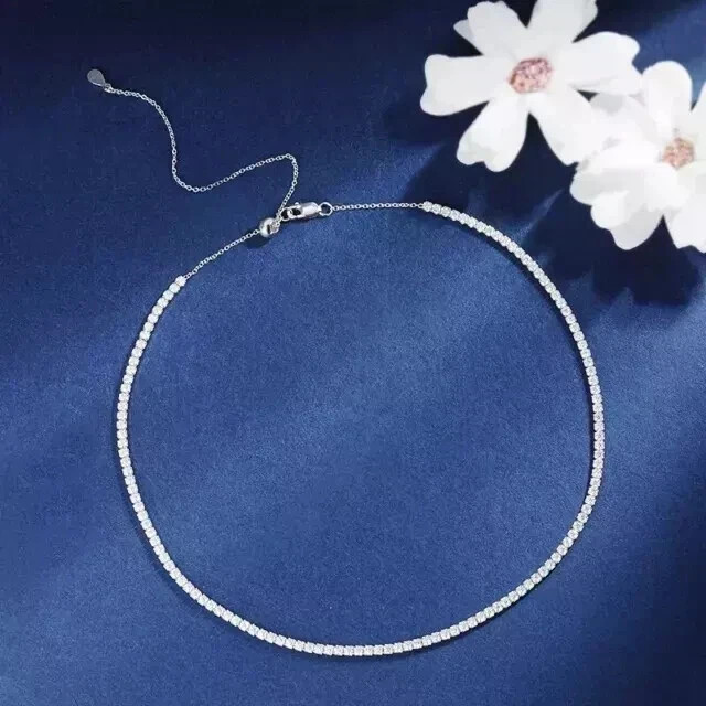 3mm Rd Lab Created Diamond Women Tennis Necklace Choker 14K Wh Gold Plated 18″