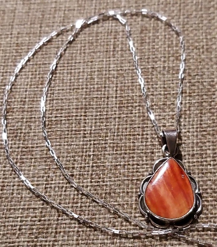 New Large Sterling Silver & Orange Red Spiny Oyster Pendant with Chain
