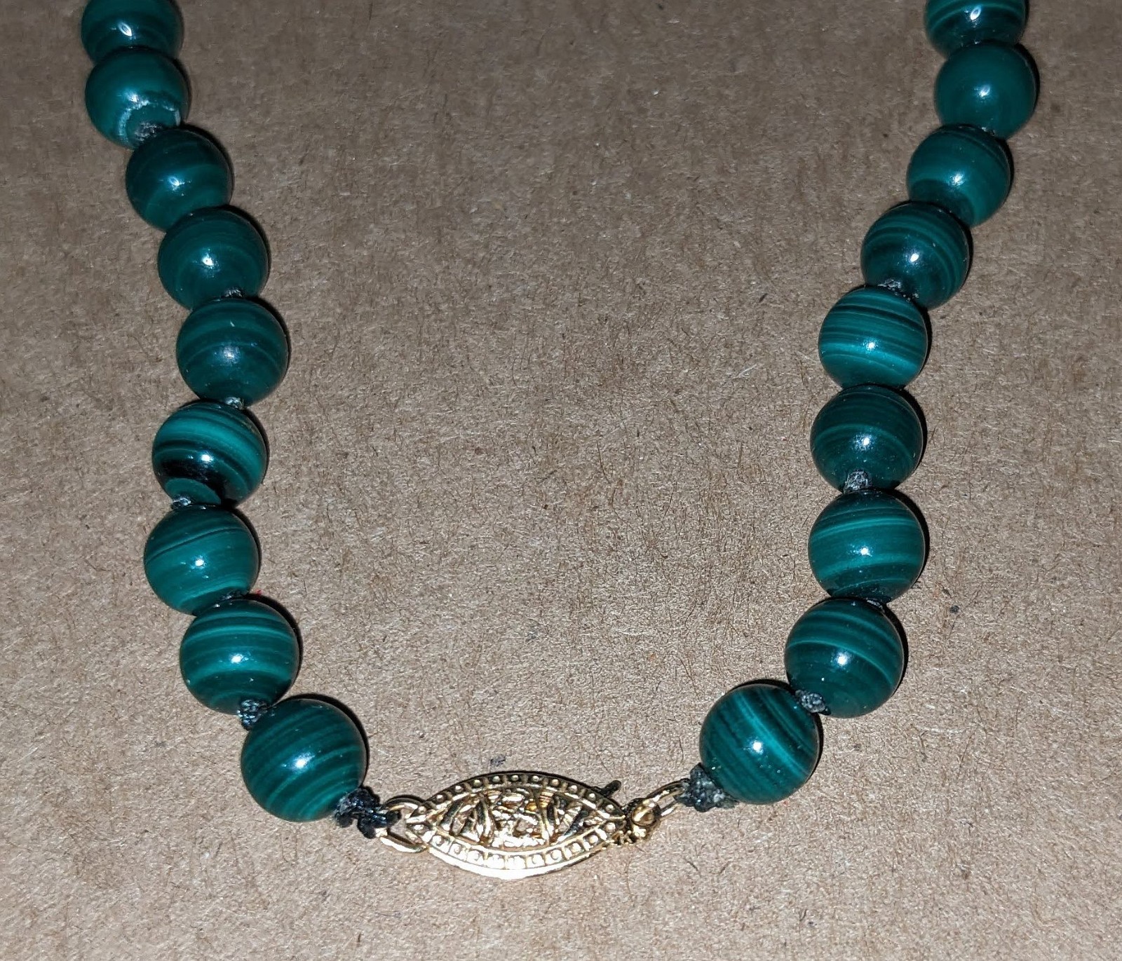 Malachite Beaded 24″ Necklace w/ 14K Yellow Gold Clasp