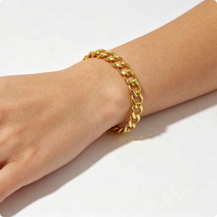 18K Yellow Gold Solid Cuban Link Chain Bracelet 8mm 8″ Unisex for Men Women