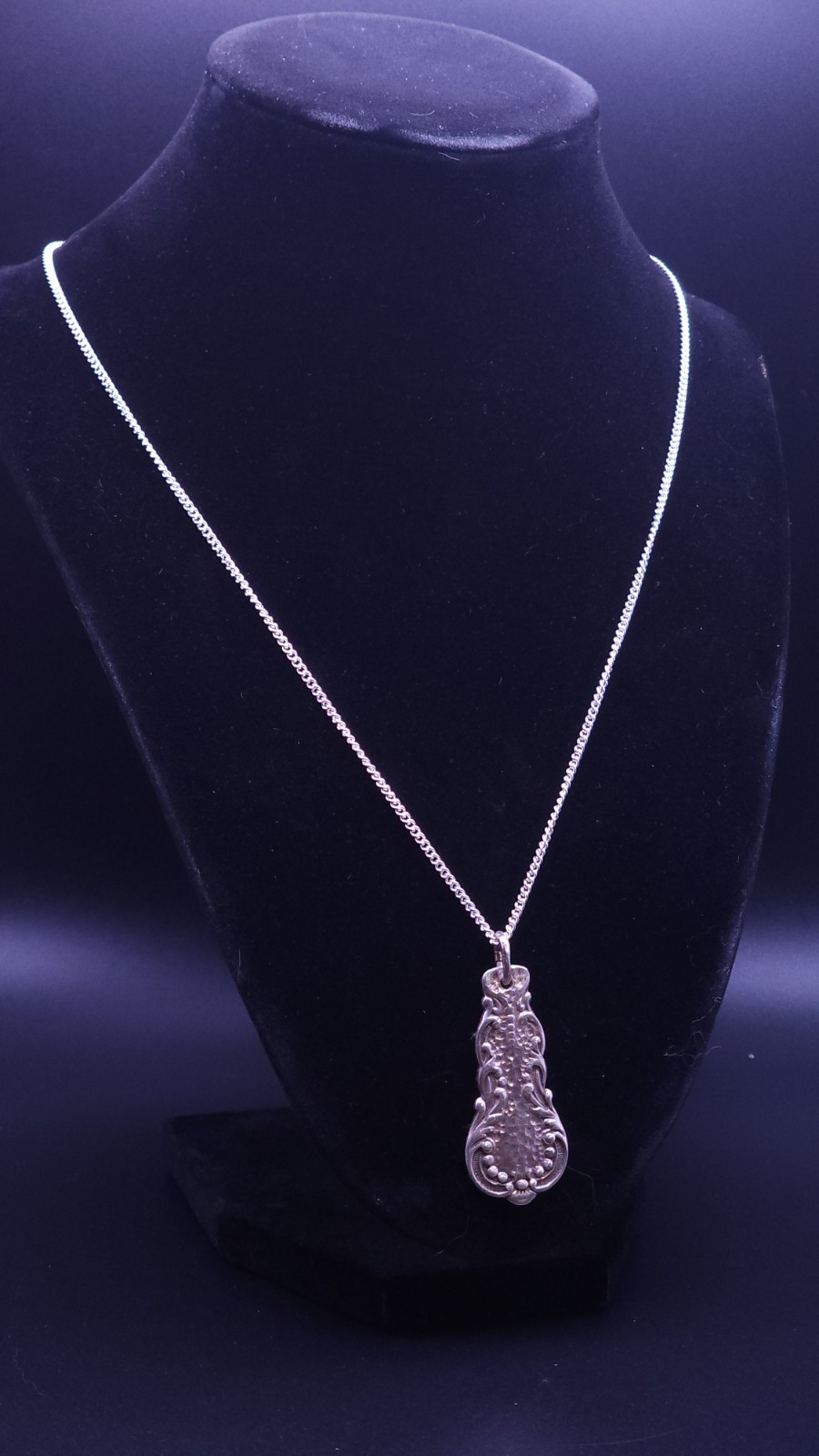 Hammered Sterling Silver Pendant Made From Antique Flatwear On 20″cuban Chain