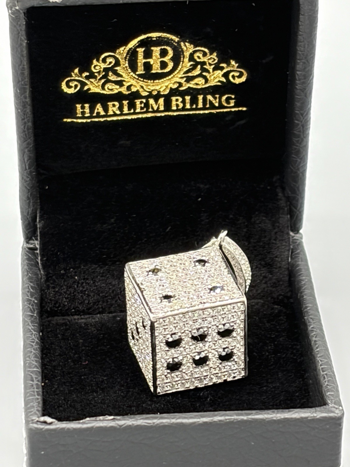 Solid 925 Sterling Silver 3D Dice Pendant with Moissanite Iced – 34.72 grams –