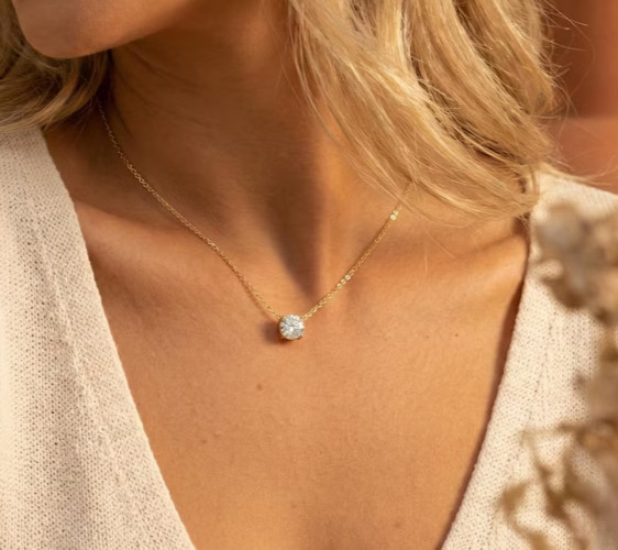 Round Cut Natural Diamond Solitaire Pendant 14k Yellow Gold Women Special Gift