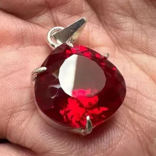 Certified 24.75 CT Natural Red Ruby Loose Gemstone 925 Solid Silver Pendant