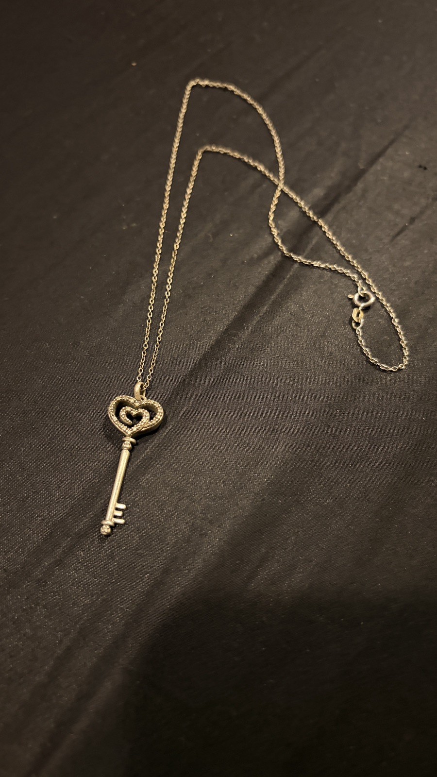 Vintage 925 Sterling Silver slv Diamond Skeleton Key Pendant Maker Mark On Back