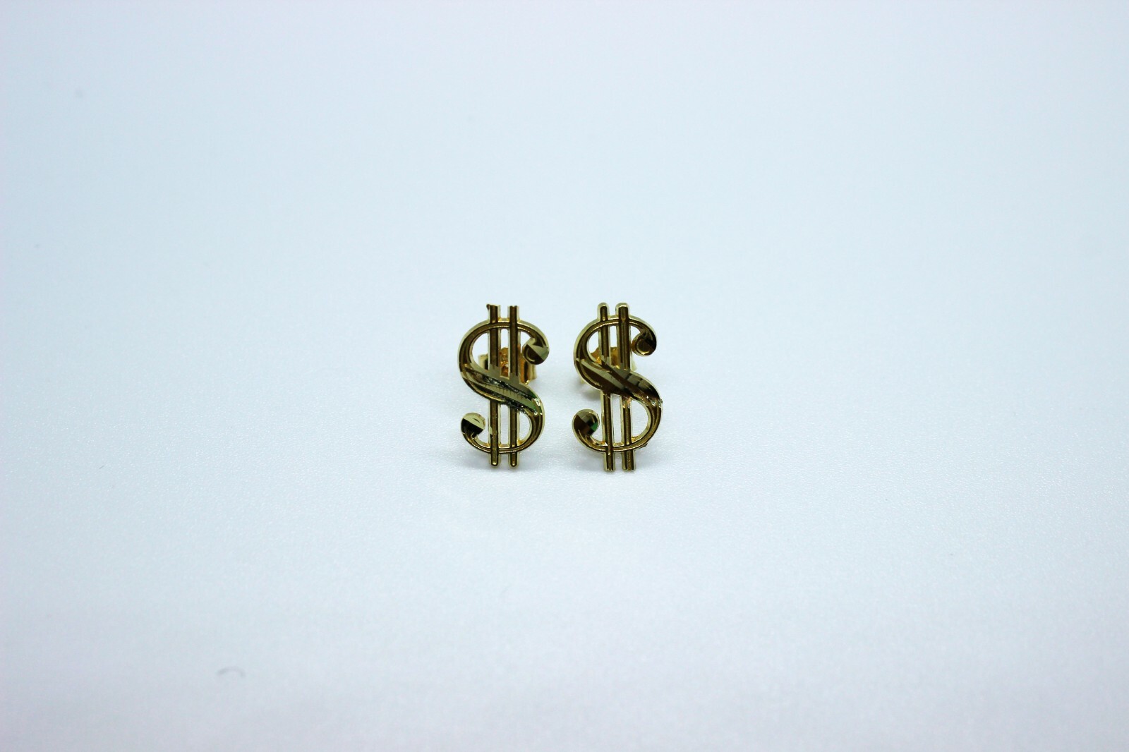 10K Solid Yellow Gold Dollar $ Sign Money Stud Earring Push Back 2 Size