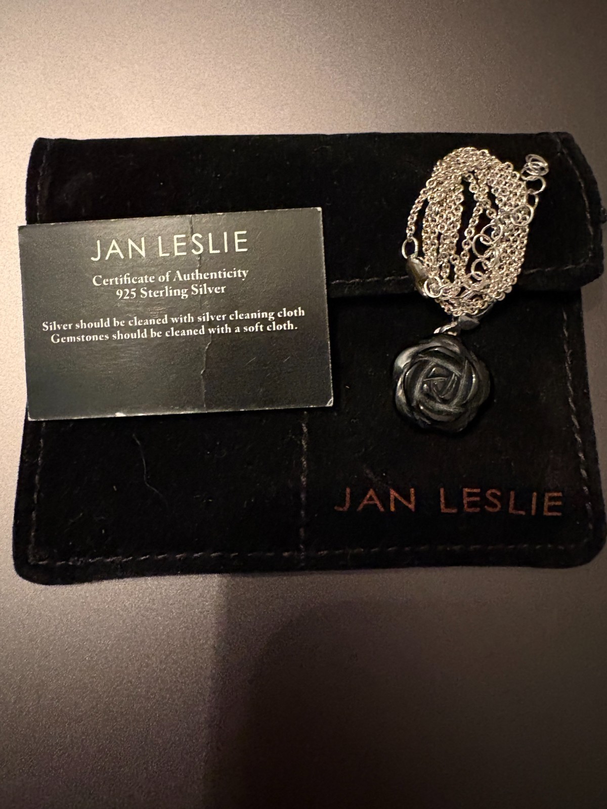 Jan Leslie Sterling Silver and Black Onyx Rose Pendant Necklace