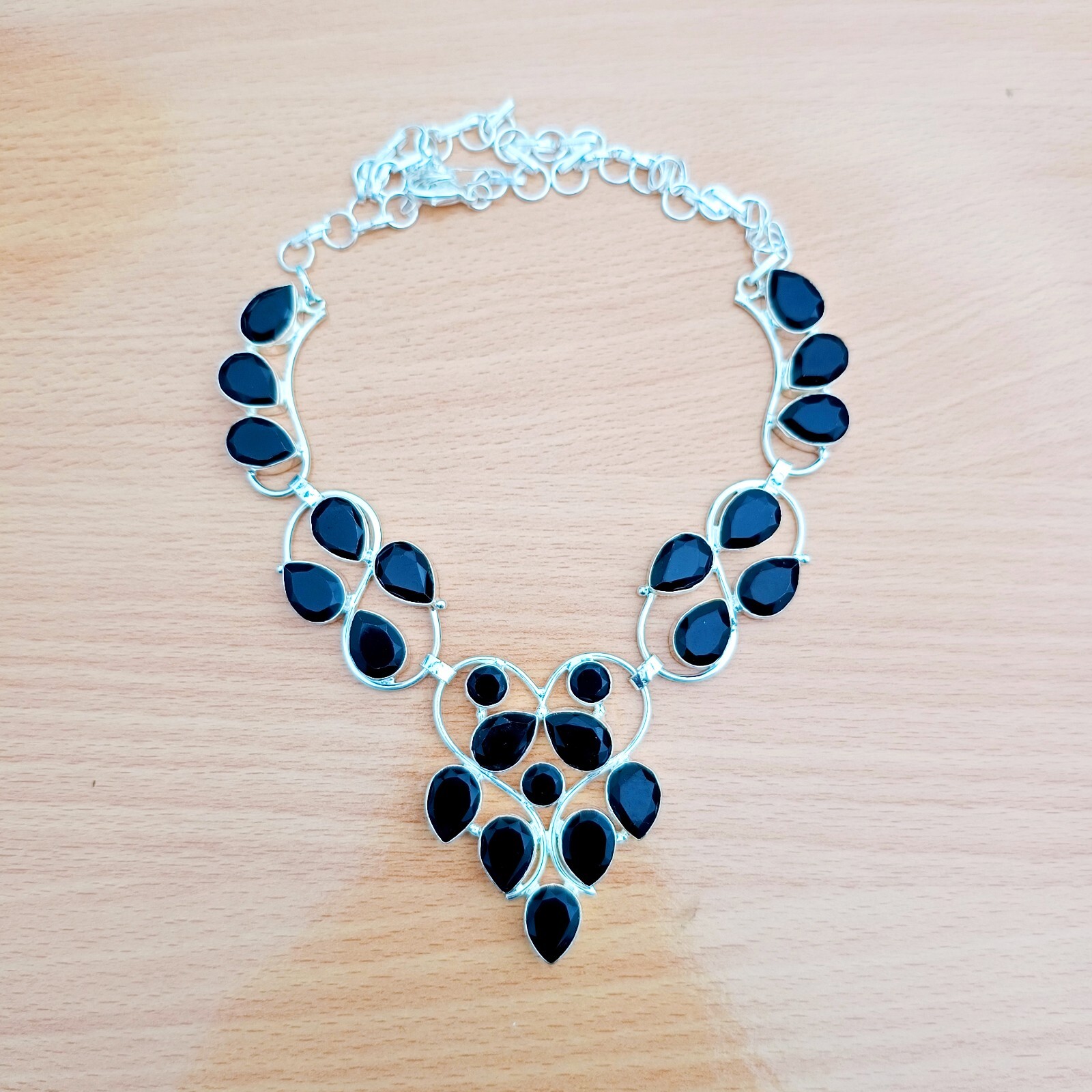 Black Onyx Natural Gemstone Necklace 925 Sterling Silver Handmade Jewelry Gift