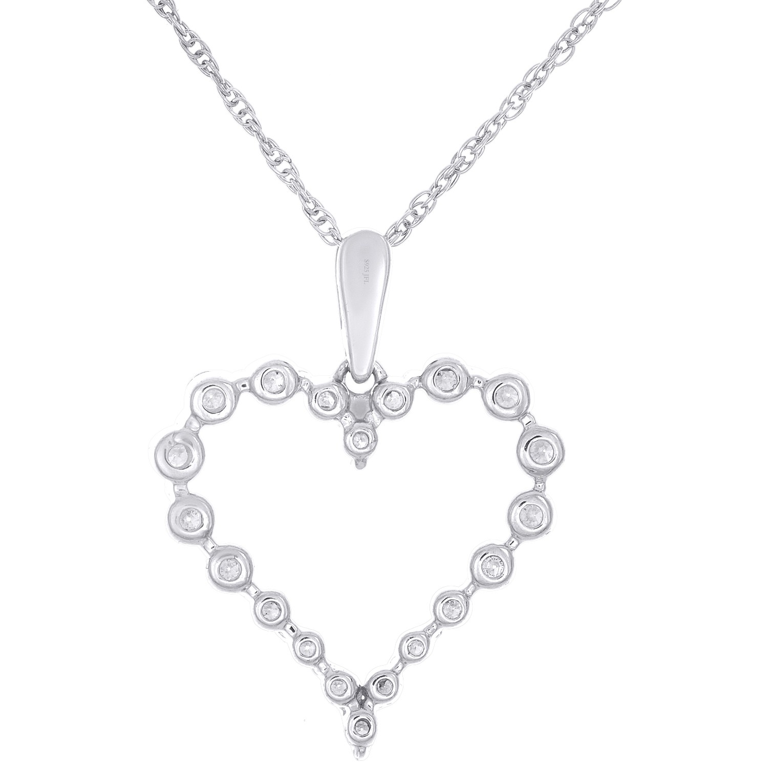 925 Sterling Silver Lab Created Diamond Women’s Frame Heart 18″ Necklace 1/2 CT