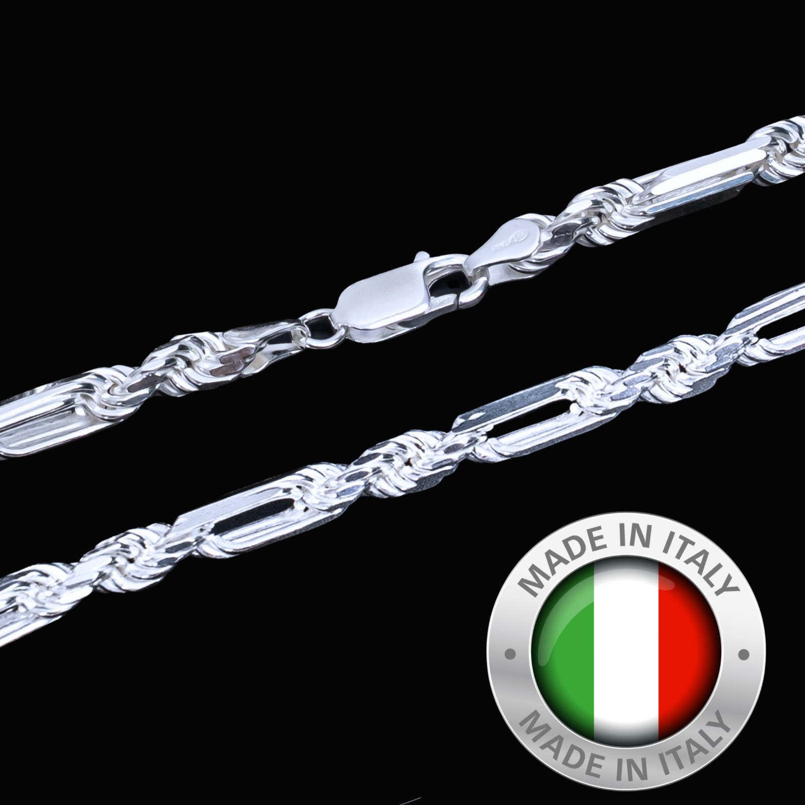 Italian Milano 5mm Chain Figarope Real Solid 925 Sterling Silver Necklace 18-26″