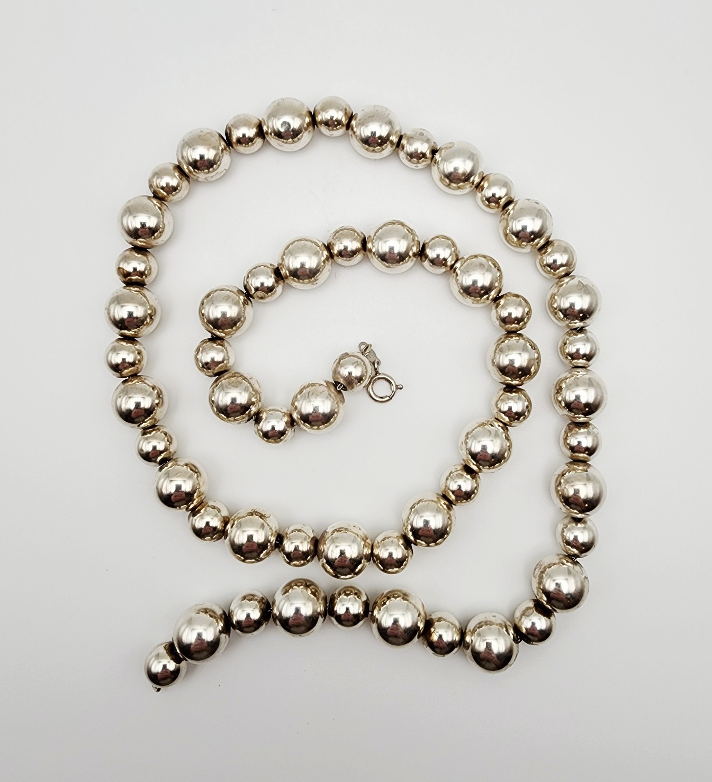 Vintage Sterling Silver Alternating Size 9mm/12mm Ball Bead Necklace 24″