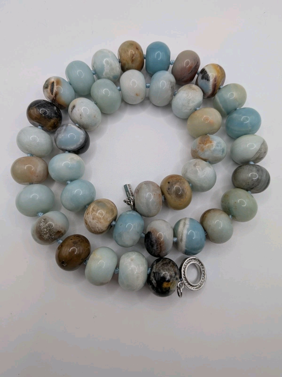 Lucas Lameth LUC Amazonite Beaded Necklace 925 Sterling Silver Clasp Statement
