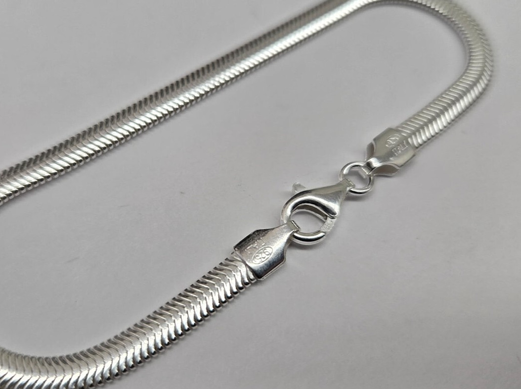 925 Sterling Silver Flat Snake Chain Bracelet Italy Men and Women 4.5mm 7″ to 8″