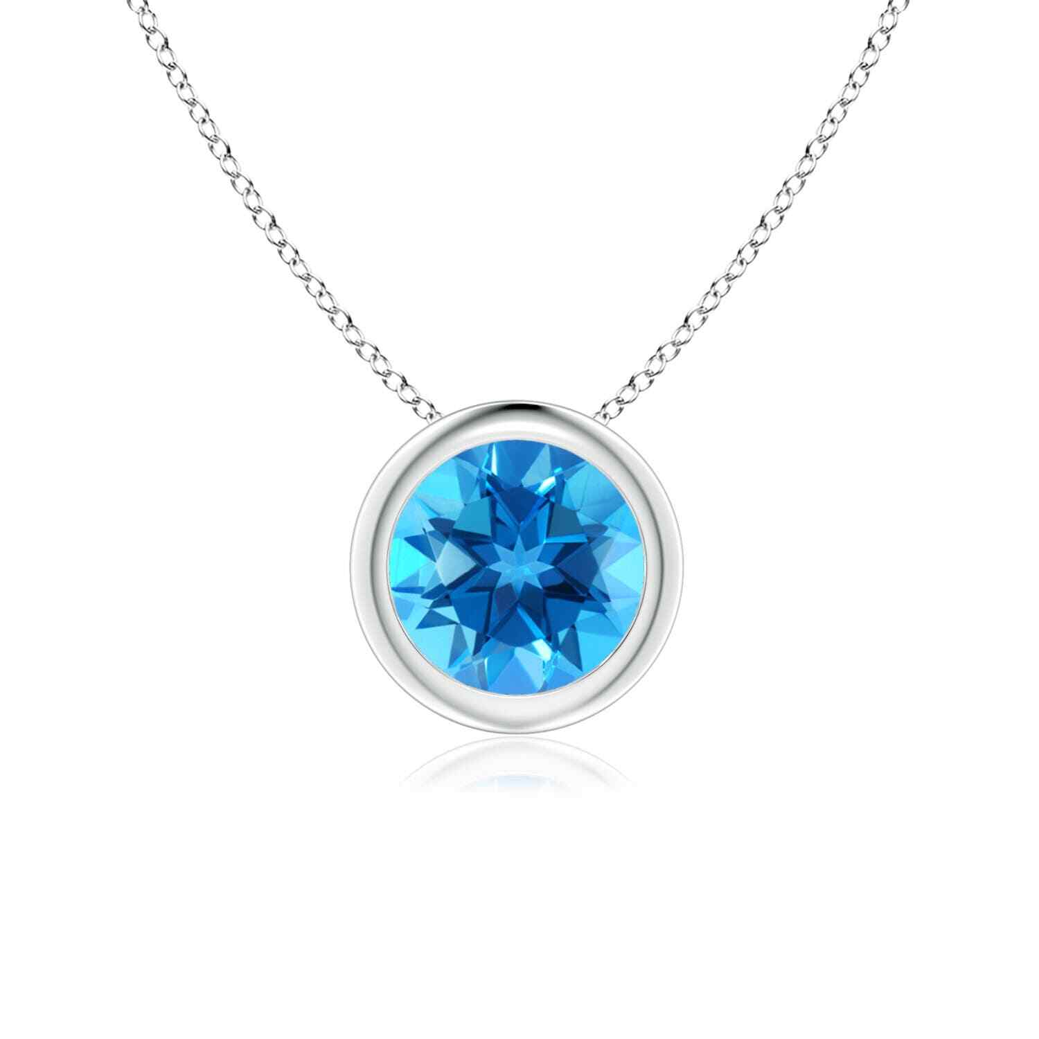 ANGARA 0.95 Ct Round Swiss Blue Topaz Solitaire Pendant Necklace in 14K Gold