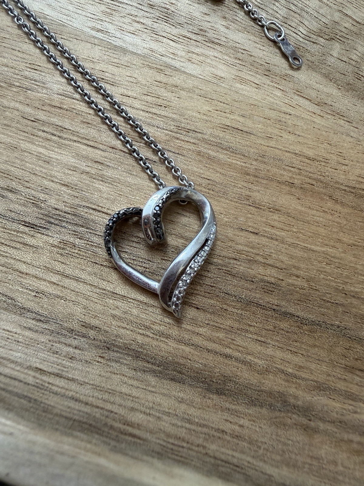 Kay Jewelers Black and White Diamond Accent Open Heart Pendant Sterling Silver