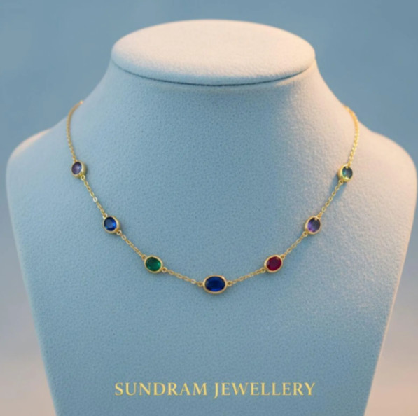 18k Gold Plated Rainbow Sapphire Necklace Minimalist Jewelry for Women.