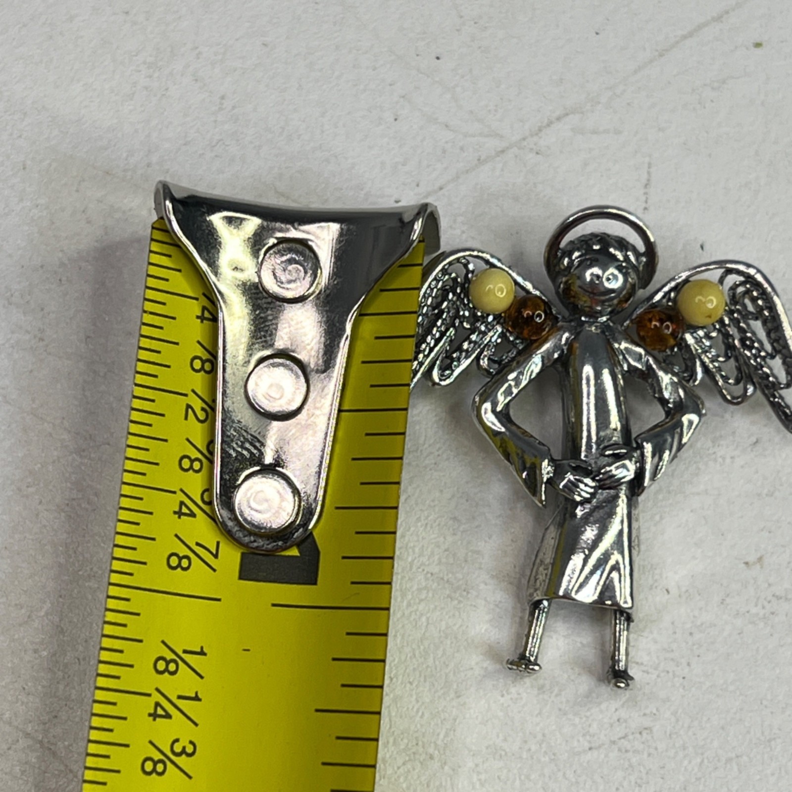 Sterling Silver Guardian Angel Pendant With Cognac Any Yellow Amber Detail
