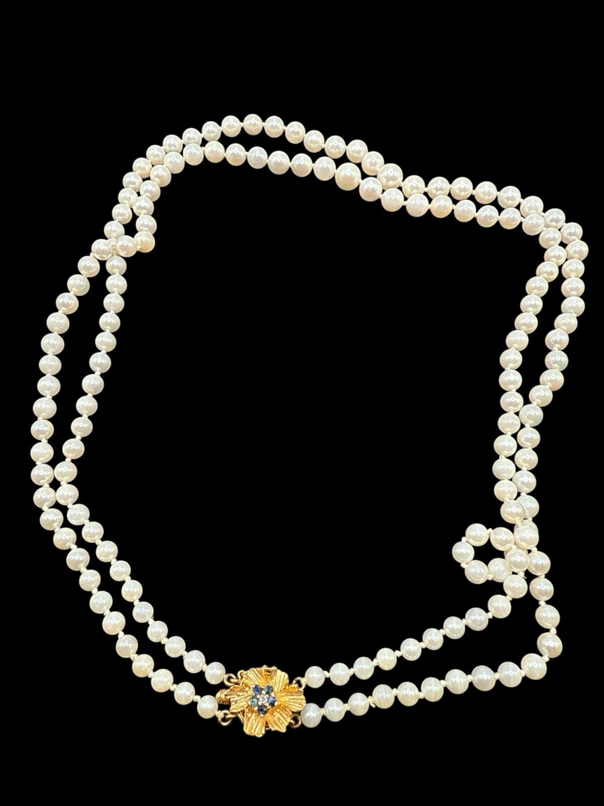 Double-strand cultured pearl necklace, clasp in 14K gold, Seaborne, Usa 20” J64