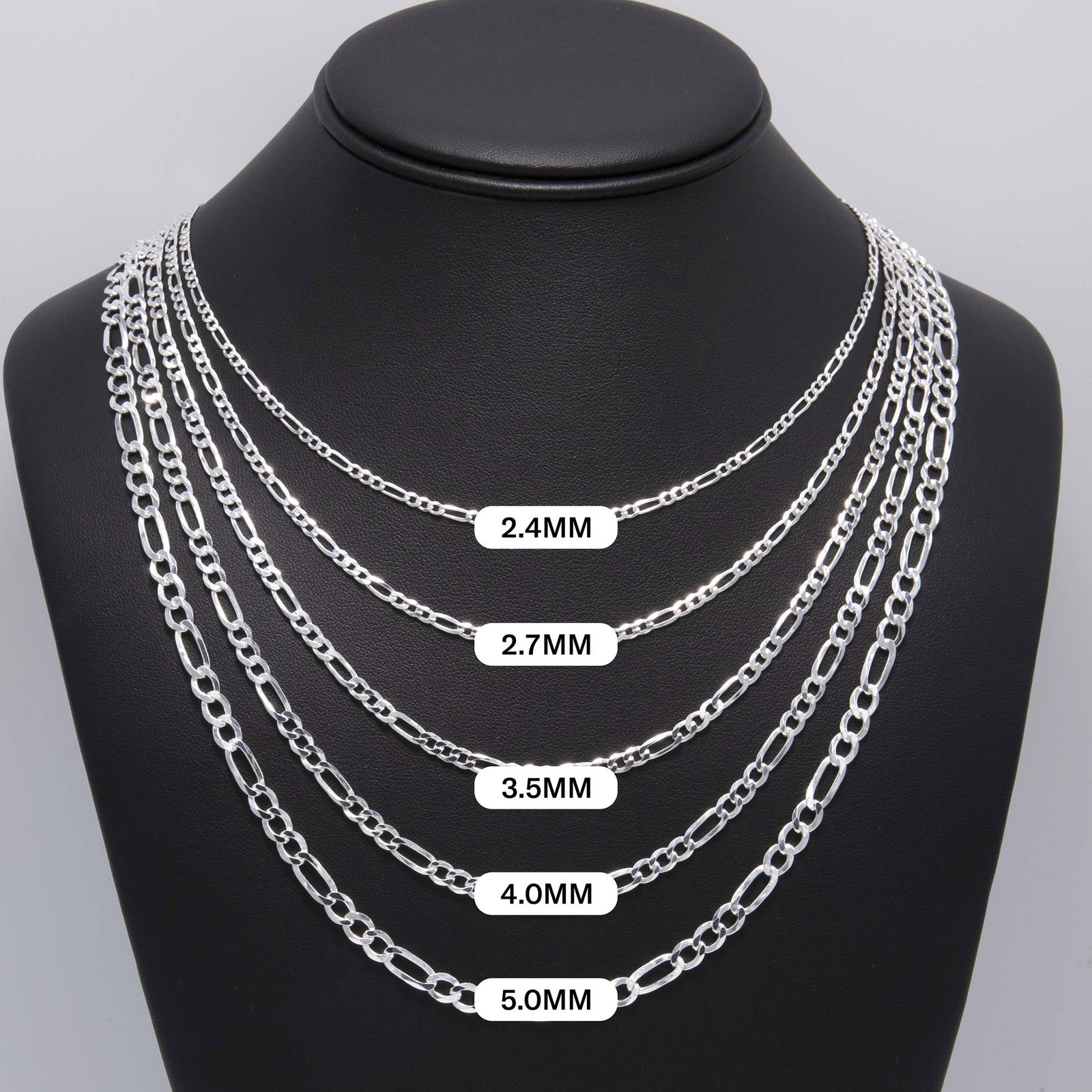 Shiny Figaro Chain Solid Sterling Silver 925 Italy All Sizes
