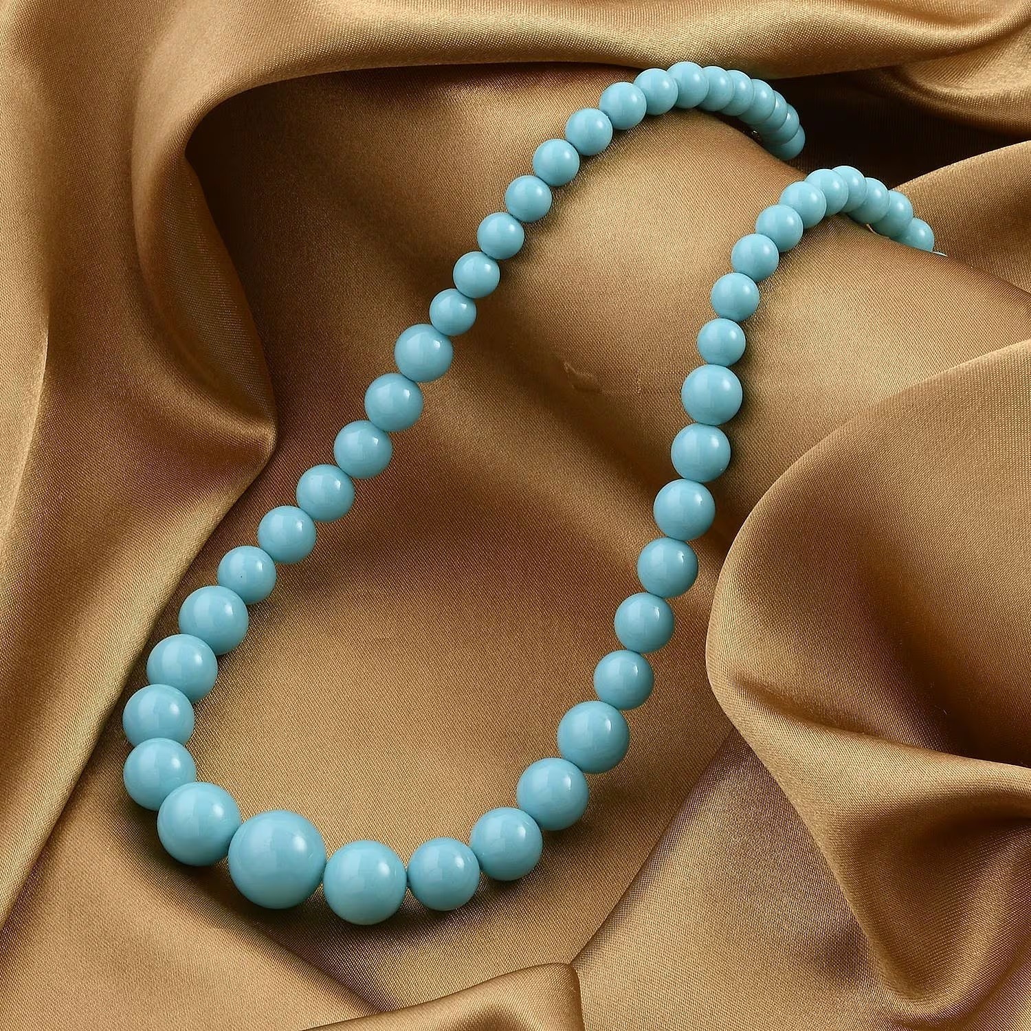AA+ Pure Sleeping Beauty Turquoise Gemstone Woman Beads Necklace In 925 Silver C