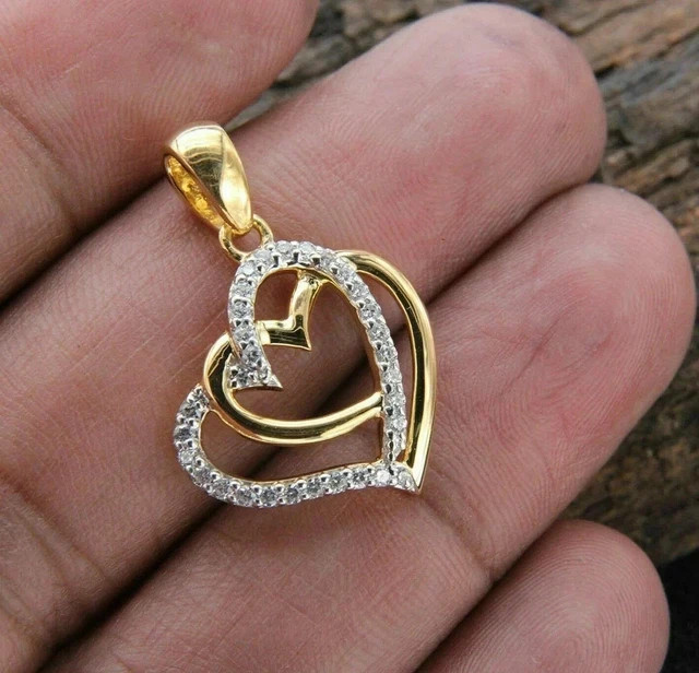 1.50 Ct Round Cut VVS1 Moissanite Double Heart Pendant 14K Yellow Gold Plated