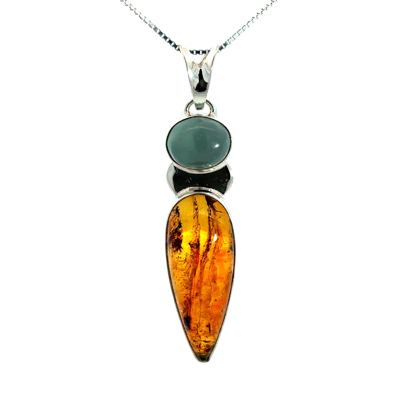 Sterling Silver Baltic Amber And Chalcedony Pendant (1/2 x 2 3/8 Inch)