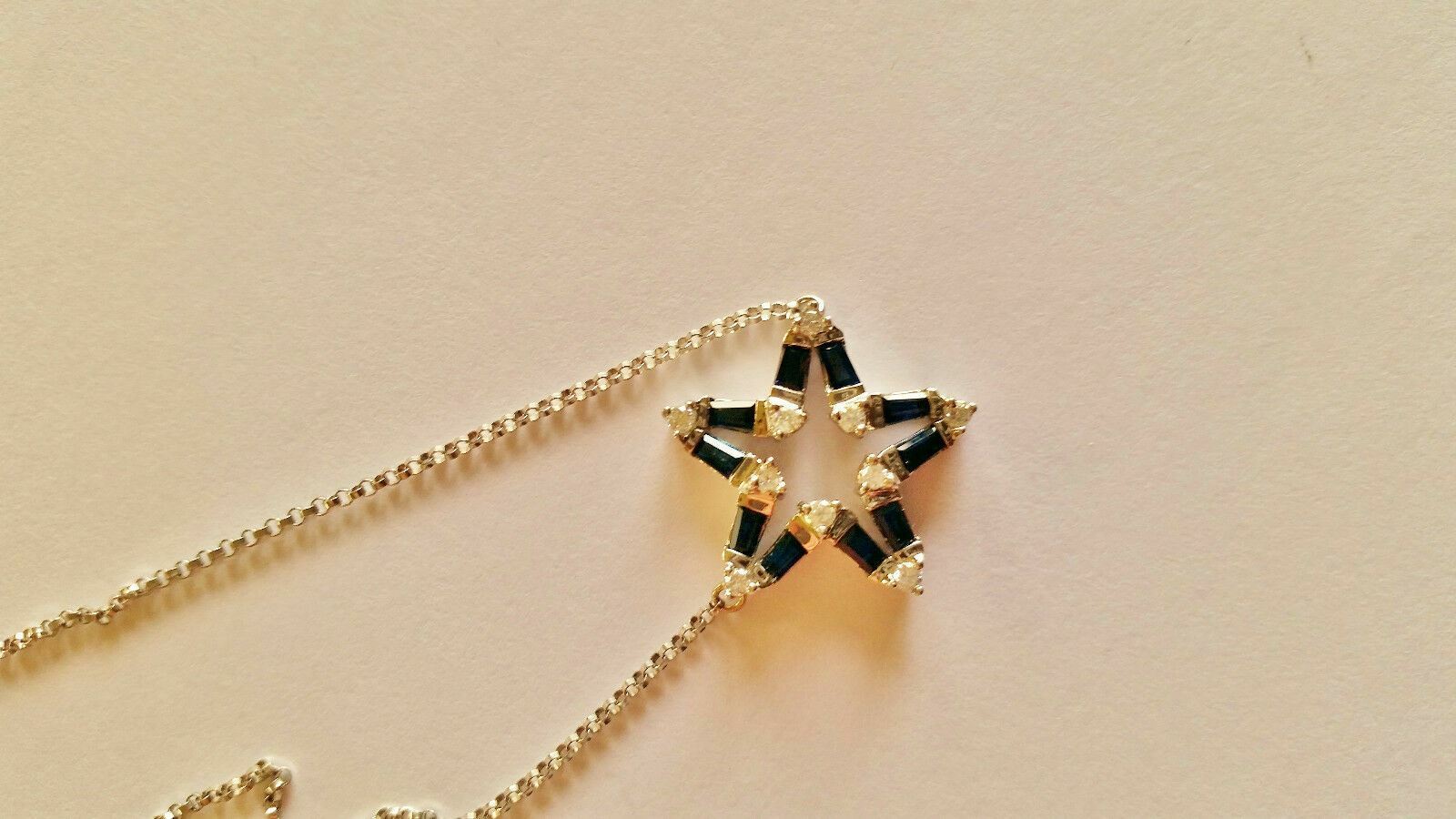 Stunning 14k White Gold .70ctw Diamond & Sapphire Eternity Star Pendant Necklace
