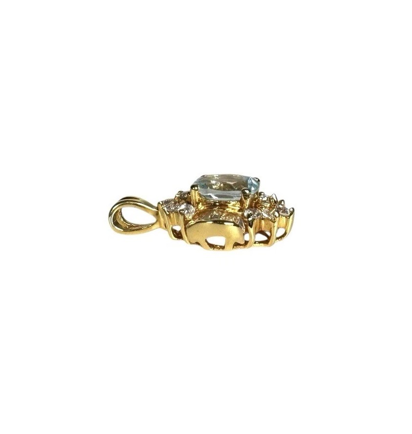 Vintage Gold Plated Pendant Light Blue Gemstone Oval Facetted Topaz Aquamarine